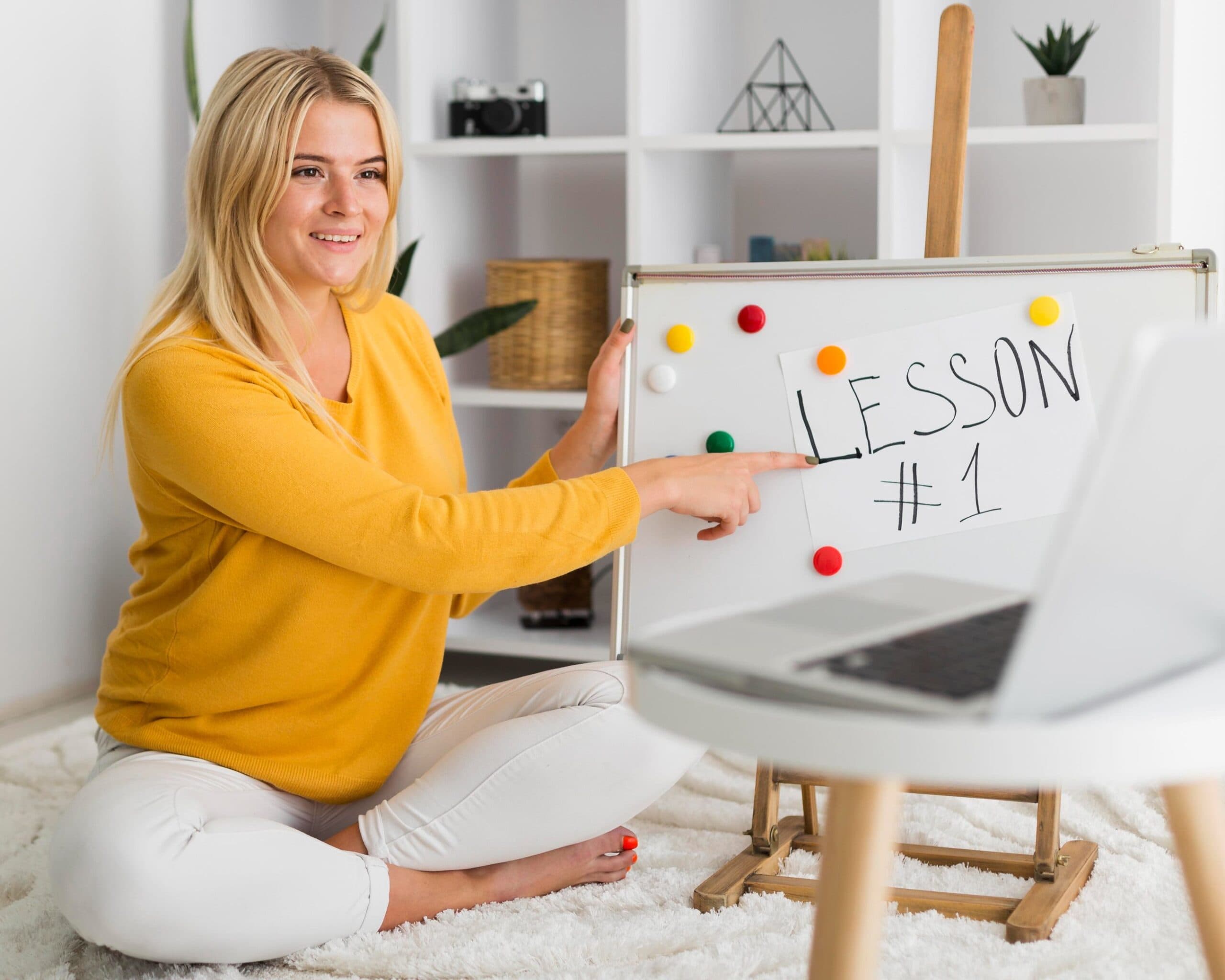 Teacher showing lesson one in an online class